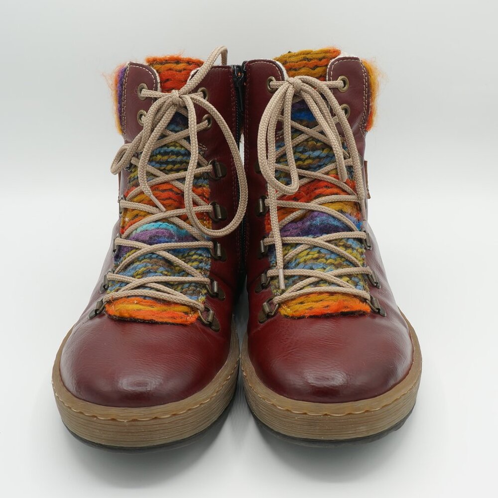 Rieker Felicitas Oxblood Leather Knit Collar Lace-Up Boots - EU 42 / US 10-10.5 - Picture 6 of 10